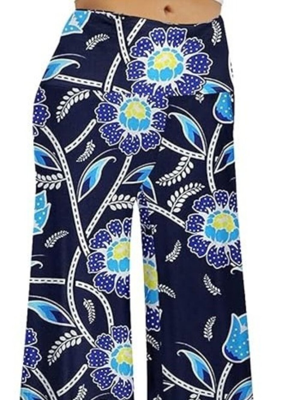 Arolina LNC Stretchy Wide Leg Lounge Palazzo Flat Front Pants 3X "Blue Flower"
